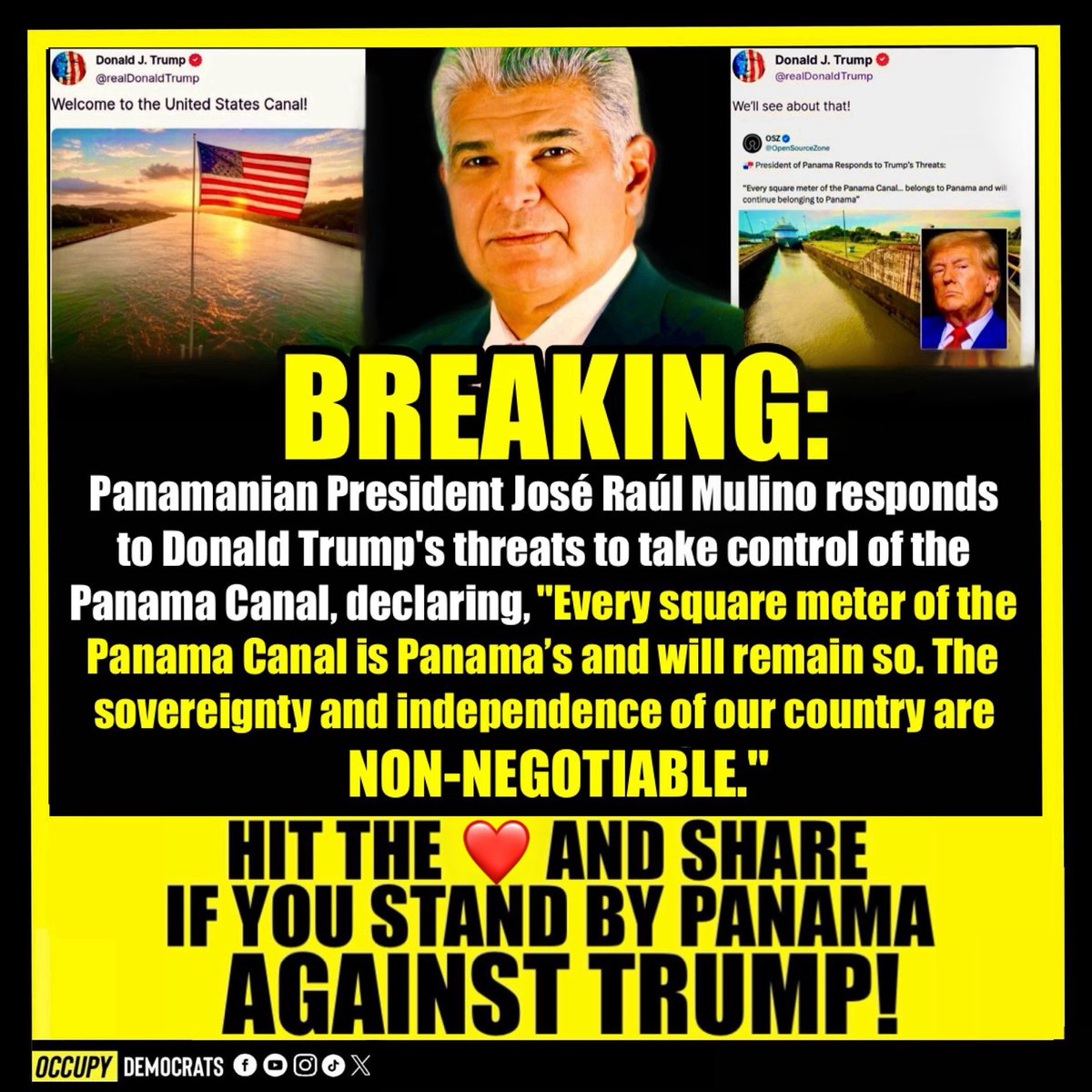 Trump thinks he can just take, take, take. But we know better! Hit the ❤️ and retweet if you are agree! Follow us 👉@occupydemocrats @poptivism_‼️ #Panama #PanamaCanal #JoseRaulMulino #Trump #TrumpIsUnfitForOffice #TrumpIsGoingDown #DonaldTrump #President