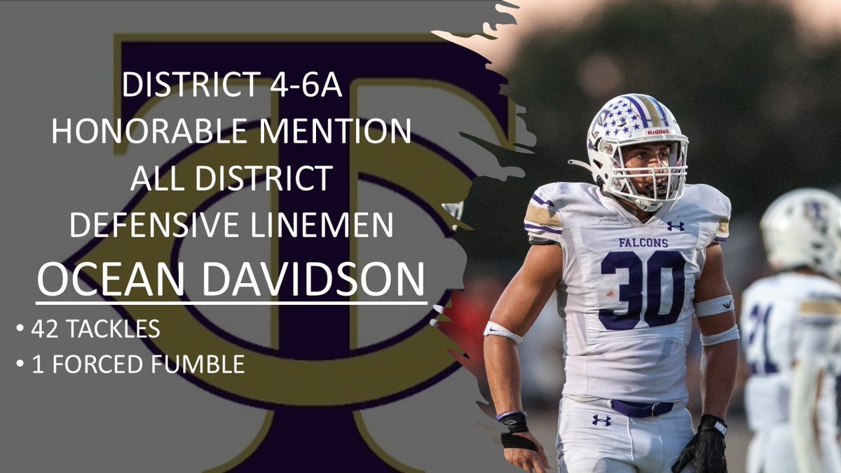 TCHS Falcon Football (@tchsfootball) on Twitter photo 2024 District 4-6A
Honorable Mention Defensive Lineman
Ocean Davidson (<a href="/OceanDavidson/">Ocean Davidson</a>)
#FalconPride #LetsEAT 2024 District 4-6A
Honorable Mention Defensive Lineman
Ocean Davidson (<a href="/OceanDavidson/">Ocean Davidson</a>)
#FalconPride #LetsEAT