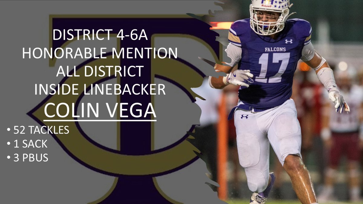 TCHS Falcon Football (@tchsfootball) on Twitter photo 2024 District 4-6A
Honorable Mention Inside Linebacker
Colin Vega (<a href="/Colinvega176886/">Colin Vega</a>)
#FalconPride #LetsEAT 2024 District 4-6A
Honorable Mention Inside Linebacker
Colin Vega (<a href="/Colinvega176886/">Colin Vega</a>)
#FalconPride #LetsEAT