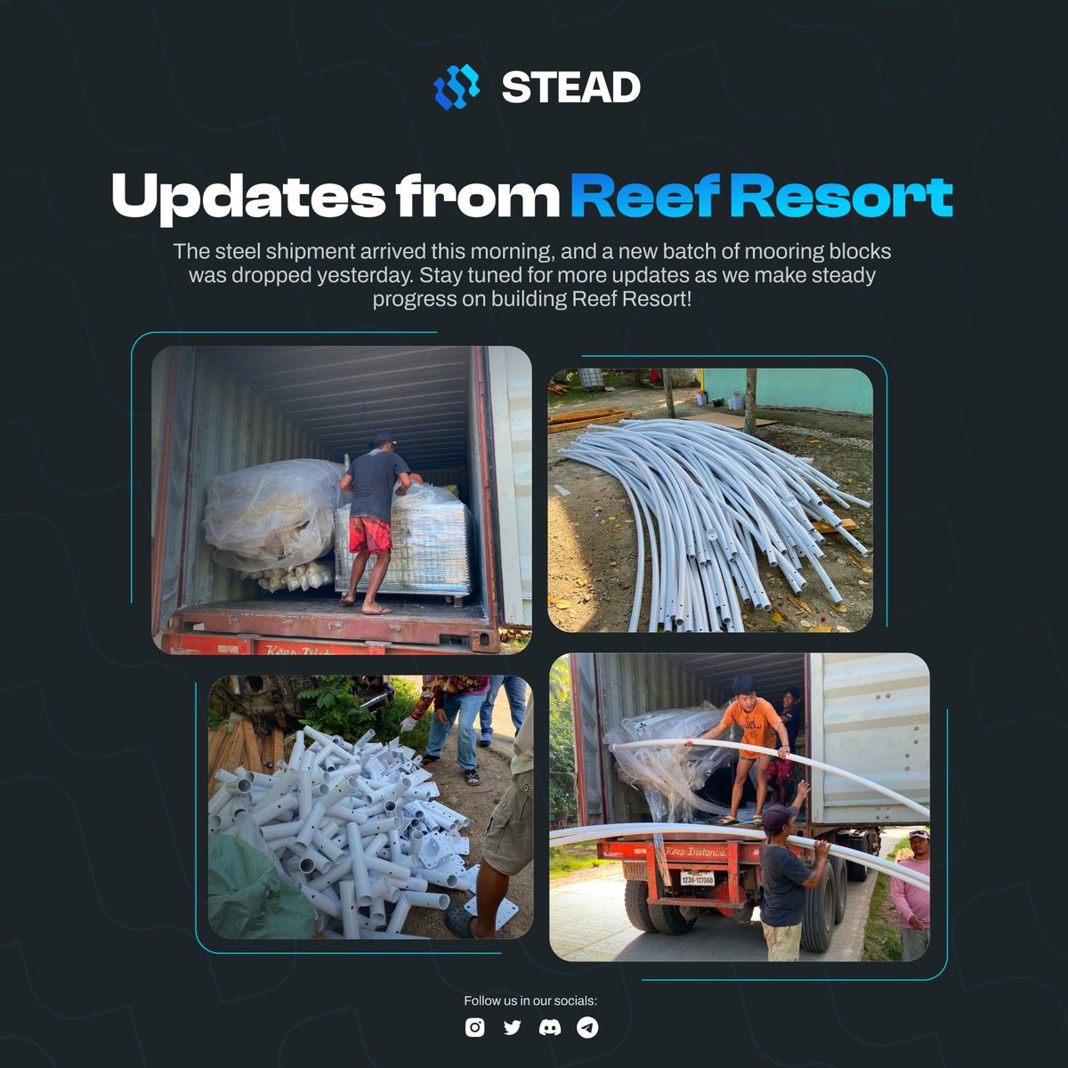 Big strides at Reef Resort this December! 🎉

✔️ Our Glamphouse materials have arrived, we are utilizing corrosion resistant materials
✔️ Yesterday, a new batch of mooring blocks was successfully deployed.

Progress never stops as we work towards bringing Reef Resort to life.