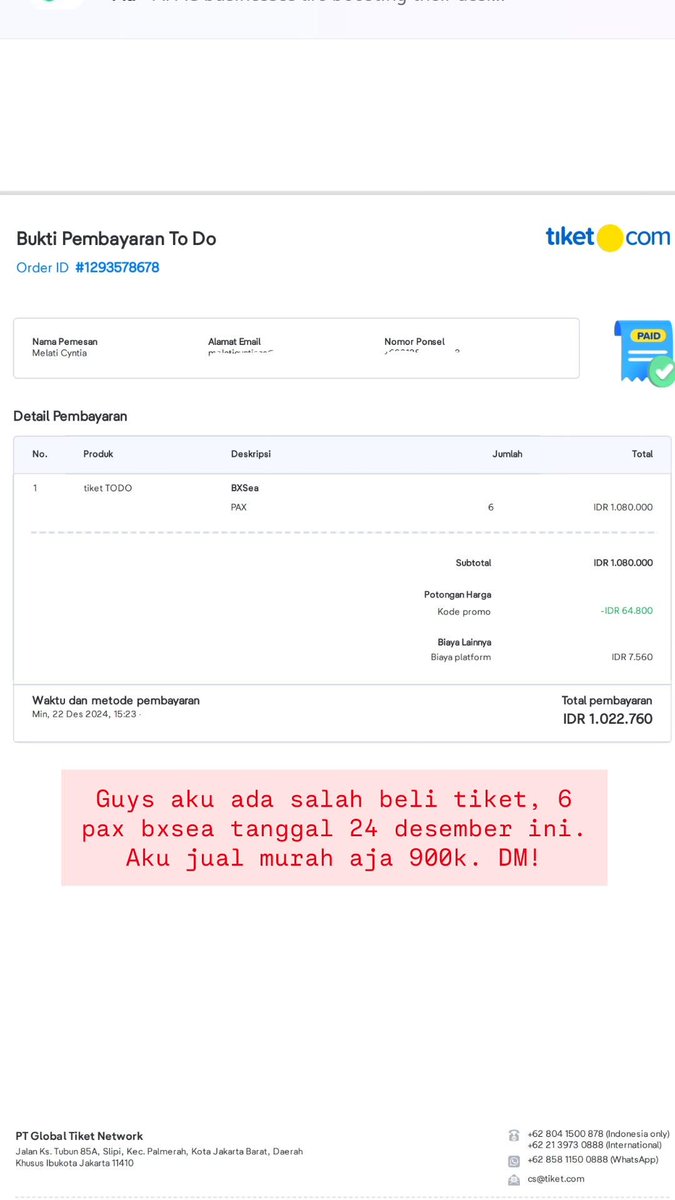 melayawn's tweet photo. X Please Do Your Magic!! Guys aku ada salah beli, lebih tepatnya salah pilih tanggal.. please yg mau aku jual 900k aja tiket bxsea 6pax, jd kenanya cuma 150k/pax. Sayang banget ini woyyyy tolong bangettttttt #tiket #bxsea #bintaroxchange #ticket #jual #beli #bantu #aku #please !! https://t.co/SW2IIx9BSU