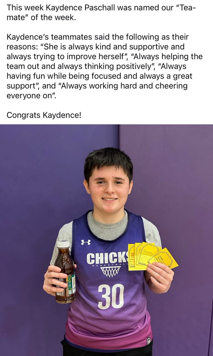 Congrats to this week’s “Tea-mate” of the week Kaydence Paschall! #teammate
