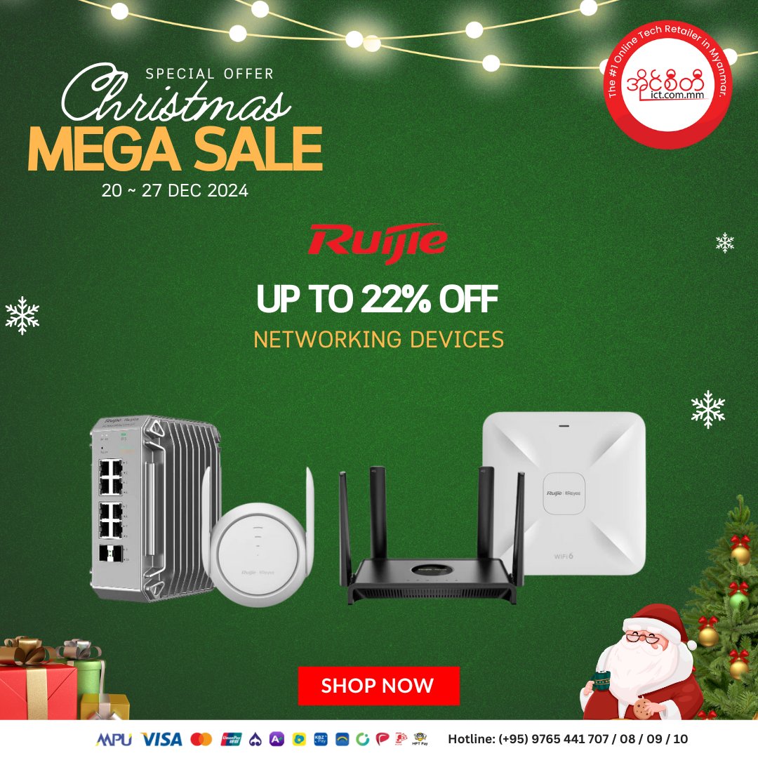 MyanmarICT's tweet photo. 🥳 Product အကုန်နီးပါး 22% Off ထားပေးတဲ့ Ruijie Networking
👉 ဒီ Link မှာ အခုပဲဝယ်ယူလိုက်ပါ » https://t.co/yLsxxkvawh
✨Enjoy Shopping✨
Team https://t.co/v96CAek2cA
#ShopICT #Myanmar #1OnlineTechRetailer #Christams #Sale #Ruijie #NetworkingDevices https://t.co/tnYwYPonWB