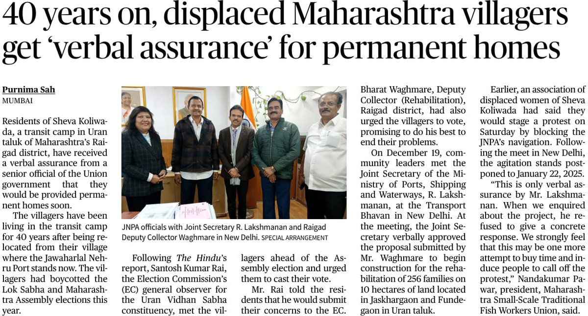 Wishing Nandkumar Pawar and Sheva Koliwada residents success in getting the verbal assurance implemented.