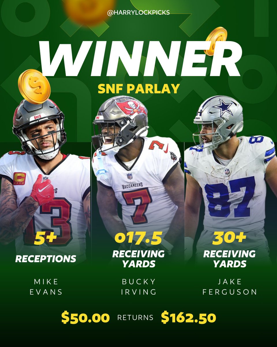 HarryLockPicks's tweet photo. 💥 BOOOOOOOOMMMM X 3 💥

WHAT. A. DAY.

Smash ❤️ if you're making money!

✅ #SNF Parlay
✅ Pick of the Day
✅ RB Parlay

Merry fucking Xmas. https://t.co/VJyfN8zb3q