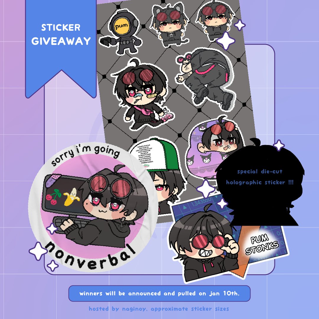*✷ 𝐒𝐓𝐈𝐂𝐊𝐄𝐑 𝐆𝐈𝐕𝐄𝐀𝐖𝐀𝐘 ✷*

For the holidays, I'll be giving out wounds stickers back to 5 winners in the community!

To enter you must:
✧ Must be following me and @/xWoundsBleed
✧ Like and RT this post

More details in the replies, winners will be pulled jan 10th!