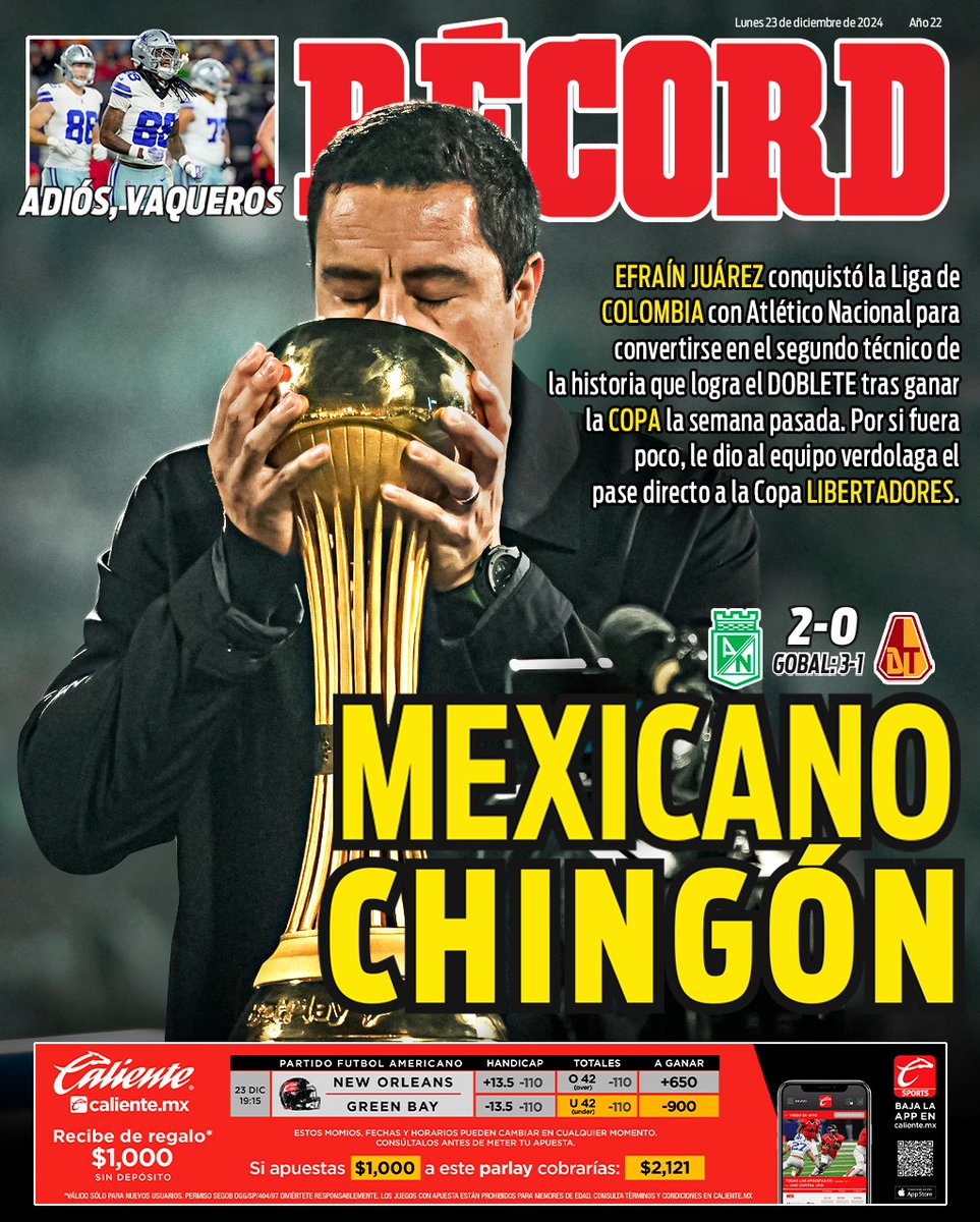 #HoyEnTuRÉCORD

MEXICANO CHINGÓN

Efraín Juárez levantó el título de Liga con Atlético Nacional y es apenas el segundo técnico que logra el DOBLETE en Colombia

Además, el cuadro verdolaga del mexicano se metió a LIBERTADORES

bit.ly/4iL38MJ