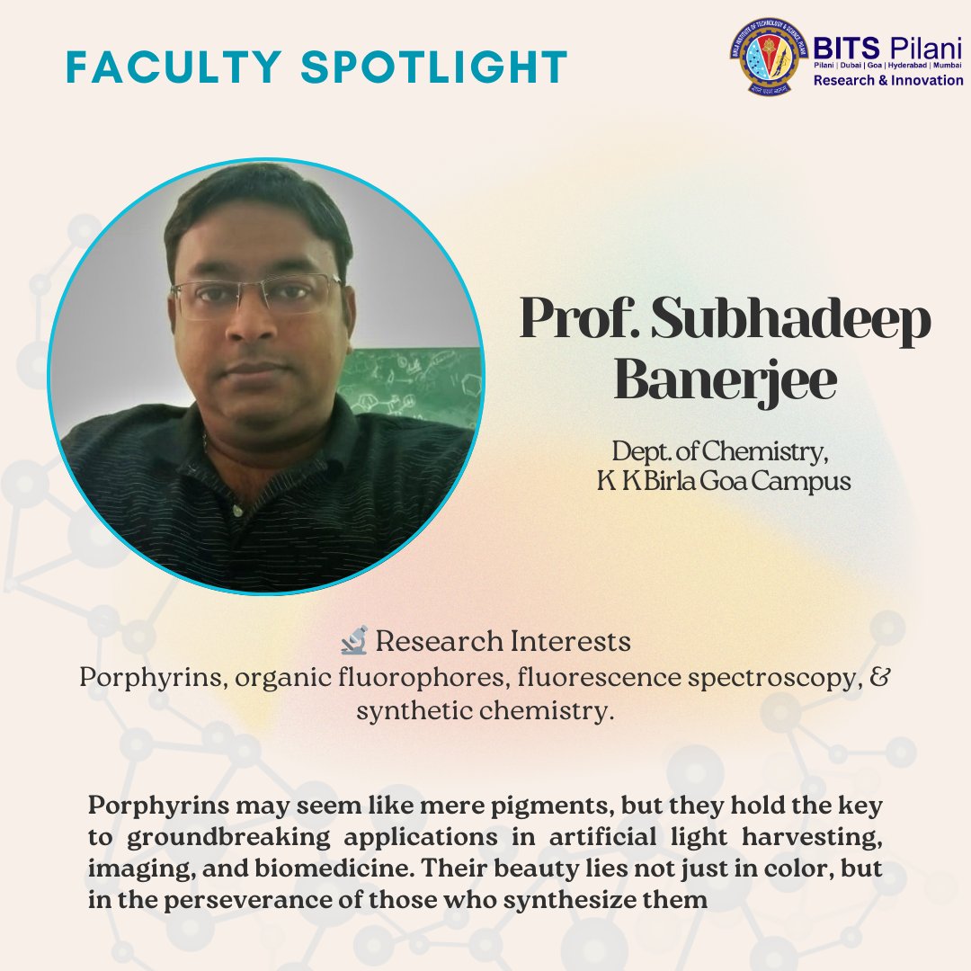 bits_ri's tweet photo. We are delighted to feature Prof. Subhadeep Banerjee's poem “The Porphyrin Blues”, from the Department of Chemistry, BITS Pilani, K.K. Birla Goa Campus, in our First Edition of Creative Corner! #BITS #poetry #chemistry #Research https://t.co/2TyO2HvSbu