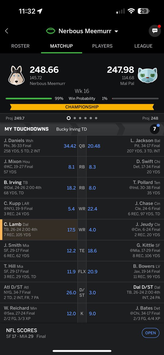 RomanLevi7's tweet photo. @BleacherReport @NFL Cost me a championship ☠️☠️☠️ https://t.co/ZnG3EKkG9T