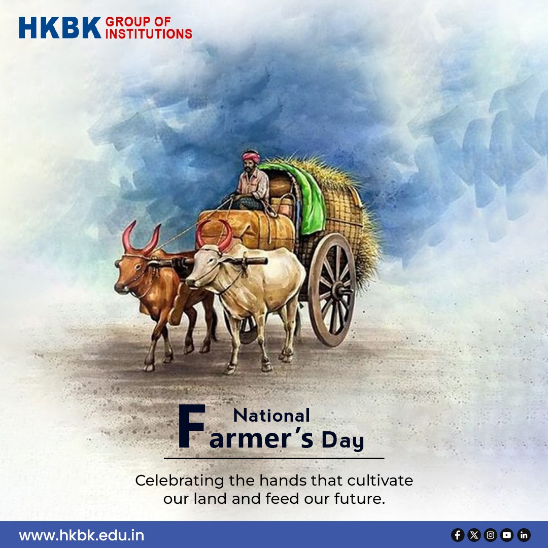 HKBK_Group's tweet photo. On #NationalFarmersDay2024, we celebrate the backbone of our nation, our farmers! With the theme ‘Delivering Smart Solutions for Sustainable Food Security and Resilience’, let us honour their vital role in shaping India’s future.

#KisanDiwas #FarmersDay #SustainableFuture #HKBK https://t.co/5j4cWyyJkS