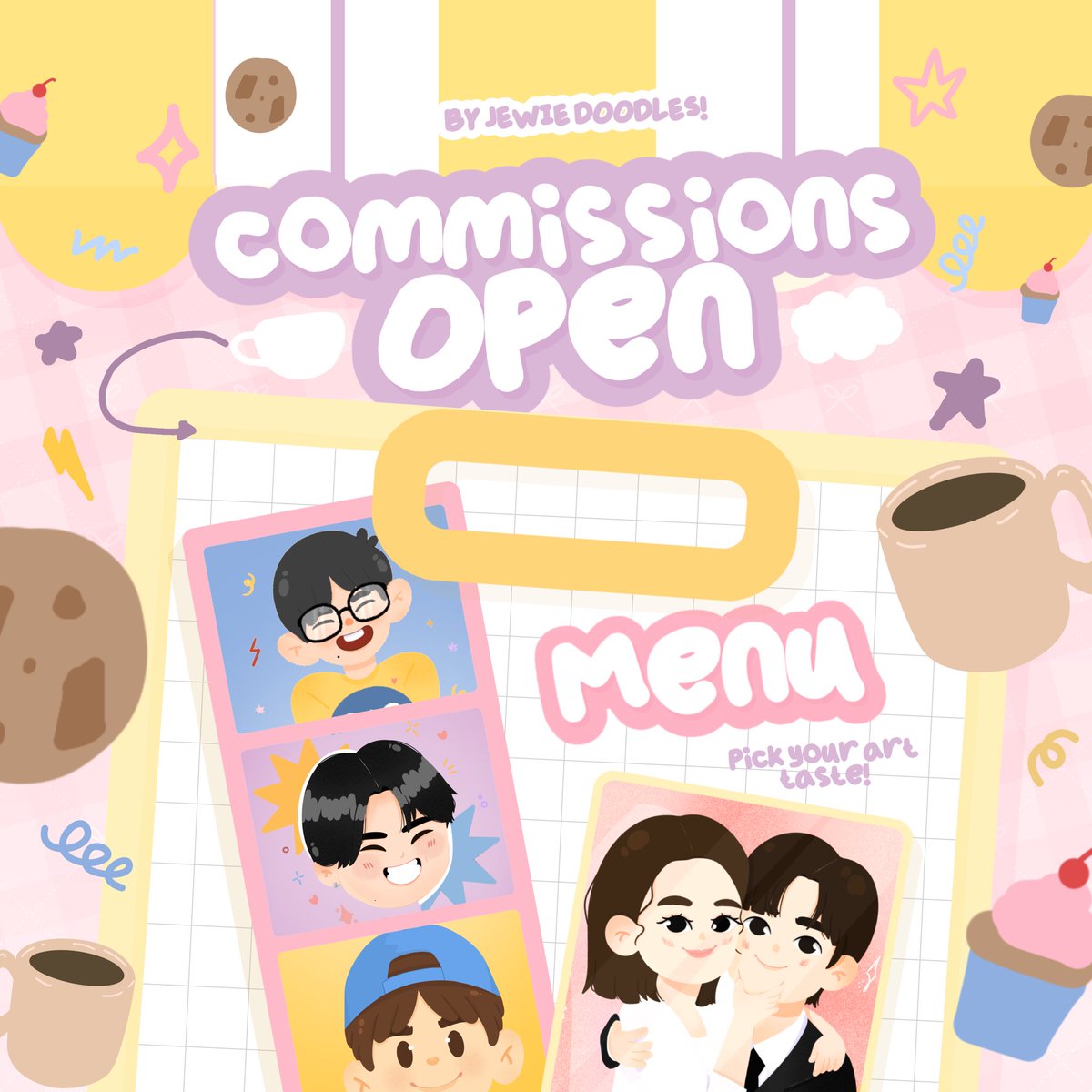 [1/3] 📮 Jewie’s Little Art Café is now serving…

Hello, friends! I now have an updated commission sheet! 💘 For those who are interested to work with me, all the details are here! Please feel free to read through everything &amp; let’s get doodling! 🖍️⭐️