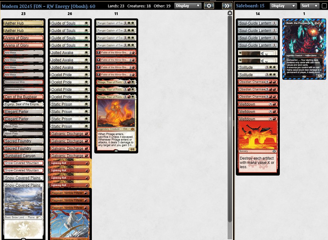 bamzing_mtg's tweet photo. 🏆 Modern League 5-0 with Obosh RW Energy

@mosca_peter trophied with this exact list, so I tried it as is. I liked a lot of what was going on! The deck is currently weaker than traditional RW Energy, but I might start working on this; there's something there 🐛

Play 4 Guides ⚡ https://t.co/fTU0F9uETh