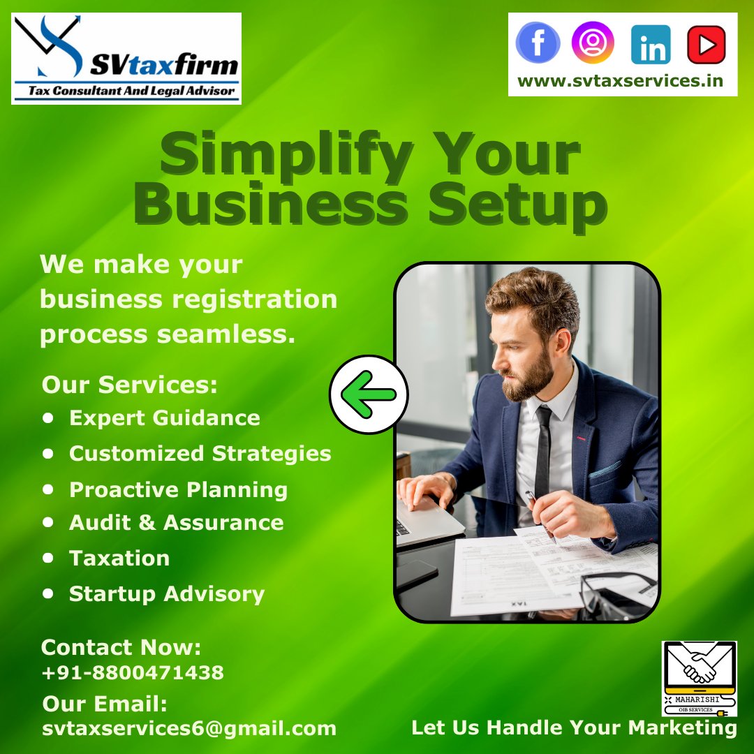 Svtaxservices's tweet photo. Simplify Your Business Setup with SV Tax Firm!
Our Services Include:
Expert Guidance
Taxation
Startup Advisory
📞 Contact Now: +91-8800471438
📧 Email: svtaxservices6@gmail.com
🌐 Visit Us: https://t.co/e4xPGahx1P
#BusinessSetup #StartupAdvisory #TaxSolutions #AuditAndAssurance https://t.co/EmpKoZzz00