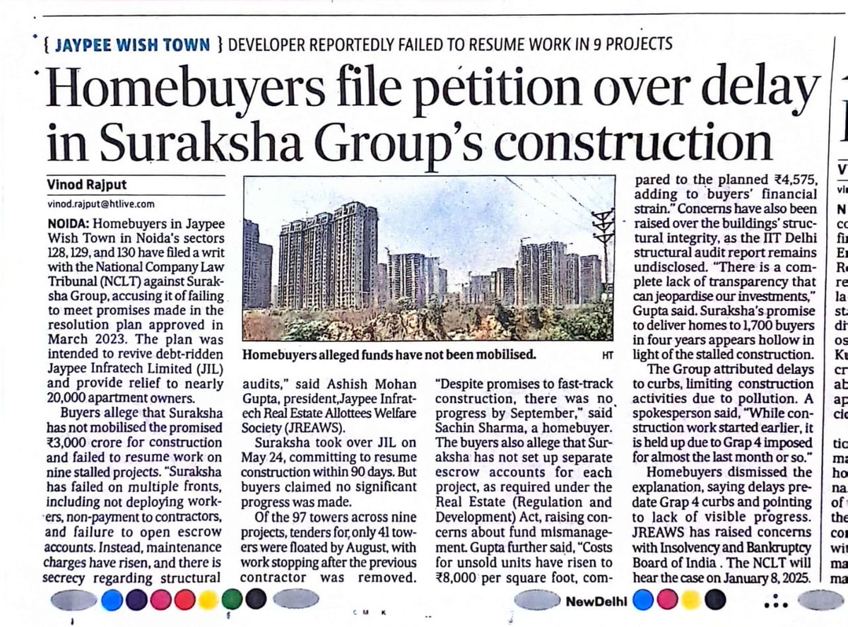 <a href="/IBBIlive/">Insolvency and Bankruptcy Board of India</a> #nclt 
<a href="/MCA21India/">Ministry of Corporate Affairs</a> <a href="/nsitharamanoffc/">Nirmala Sitharaman Office</a> <a href="/ChiefSecy_UP/">Manoj Kumar Singh, IAS, Chief Secretary, UP</a> <a href="/SurakshaGroup_/">Suraksha Group</a> <a href="/MoHUA_India/">Ministry of Housing and Urban Affairs</a> 

<a href="/HTNoidaGzb/">HT Noida & Ghaziabad</a> 
<a href="/htTweets/">Hindustan Times</a> <a href="/vinodrajputs/">Vinod Rajput</a>

<a href="/myogioffice/">Yogi Adityanath Office</a> <a href="/PMOIndia/">PMO India</a> <a href="/UPGovt/">Government of UP</a> <a href="/CeoYeida/">Ceo Yeida</a>

#jaypee #homebuyers #Homestuck
#homeless

hindustantimes.com/cities/noida-n…
