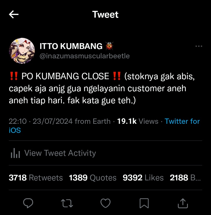 🐞.・゜-: ✧ :-　　#itto sebagai tukang jualan kumbang 'Online' emosian 💥‼️Tapi ngehadapin costumer² yang aneh²... 🫠🫠 

— Sebagian terinspirasi dari X
T. #genshintwt #Itto #arattakiitto