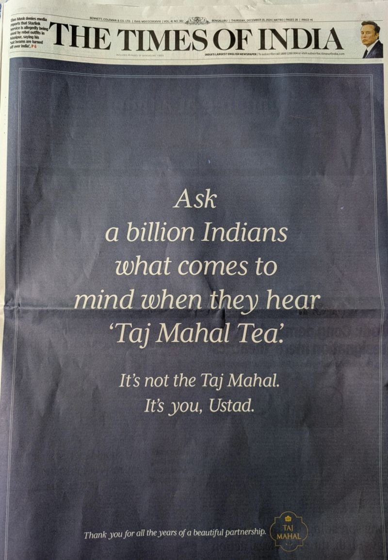 🎶☕ Wah Ustad! Wah Taj! ☕Isn’t just a tagline; it’s the perfect harmony of 🎵 excellence, 🕰️tradition, &amp;✨ timeless appeal.A partnership that turned every sip into a symphony 🎼 &amp; made a brand unforgettable. 🤝 This is what happens when an icon becomes the identity of a brand.