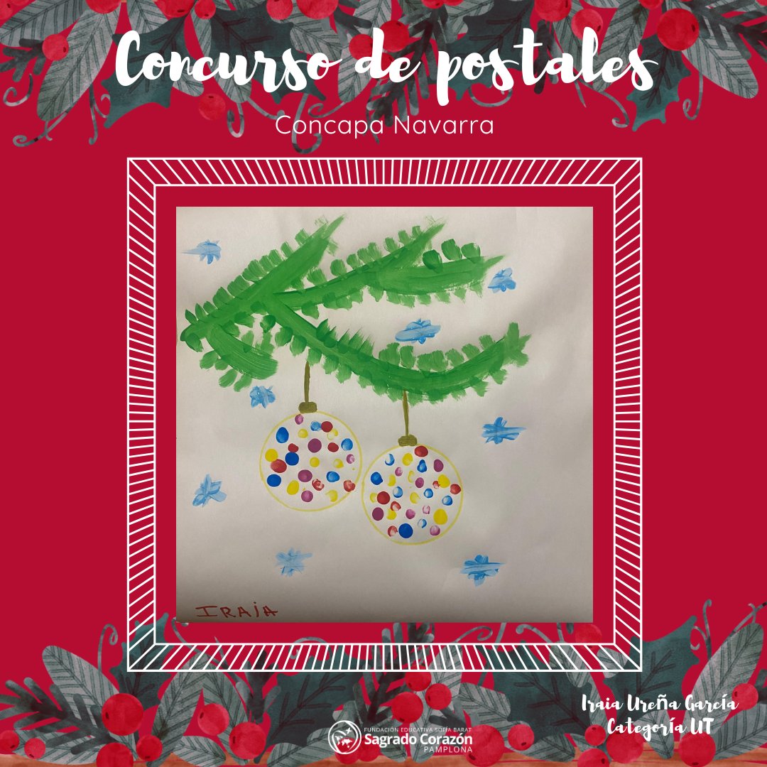 🖍️Concurso de Postales🖍️
Iraia Ureña García ha ganado el premio de las postales navideñas de la Concapa Navarra en la categoría UT.
¡Enhorabuena!