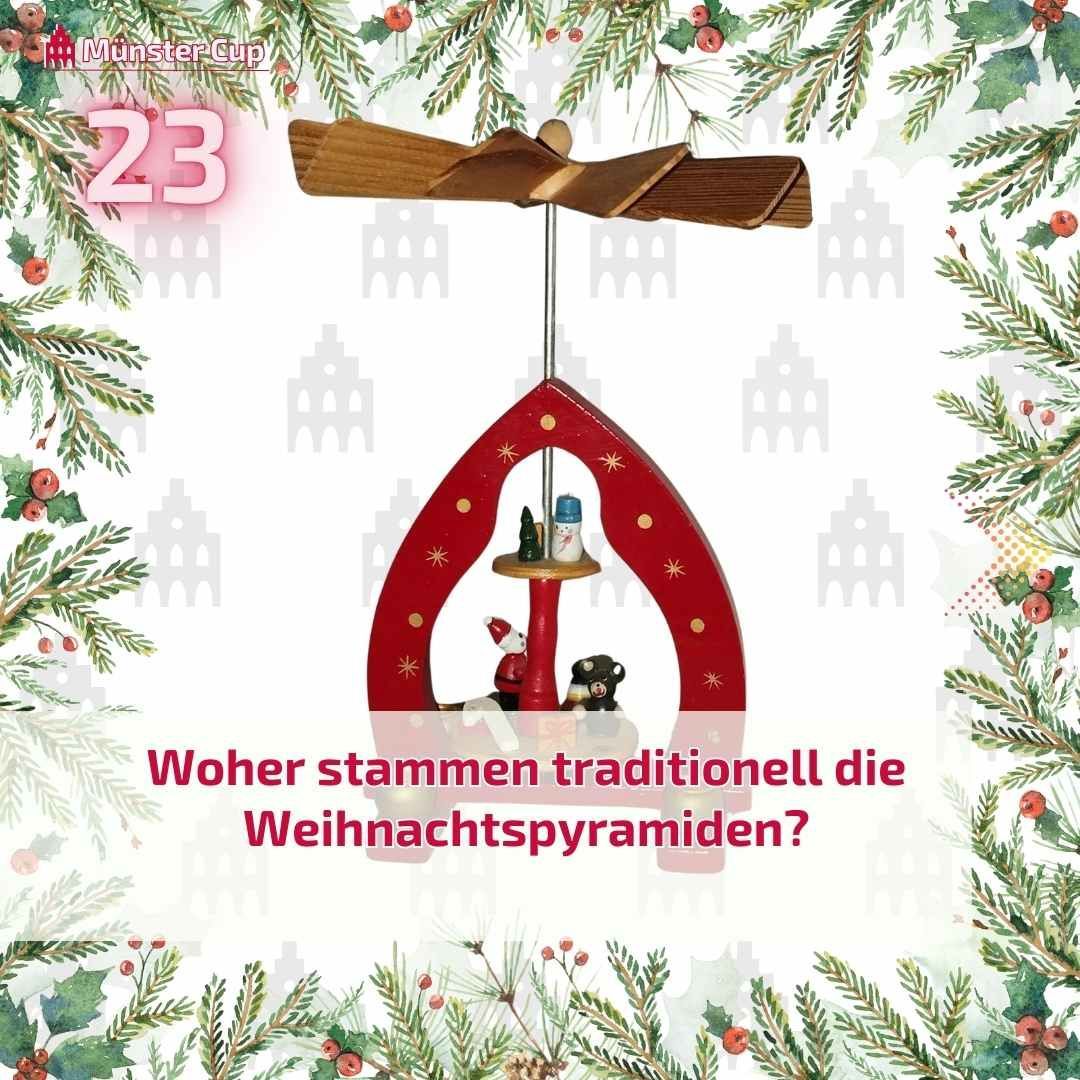 MuensterQuiz's tweet photo. 🕯️ 𝚆𝚘𝚑𝚎𝚛 𝚜𝚝𝚊𝚖𝚖𝚝 𝚍𝚒𝚎 𝚆𝚎𝚒𝚑𝚗𝚊𝚌𝚑𝚝𝚜𝚙𝚢𝚛𝚊𝚖𝚒𝚍𝚎? A) Schwarzwald B) Erzgebirge C) Thüringer Wald 🎄Die erste "Pyramide" wurde 1716 in einer Chronik erwähnt!

 #MünsterCup #MünsterQuiz #Münster #Weihnachtstradition #Erzgebirge #WeihnachtenInDeutschland https://t.co/g4njSobyV7