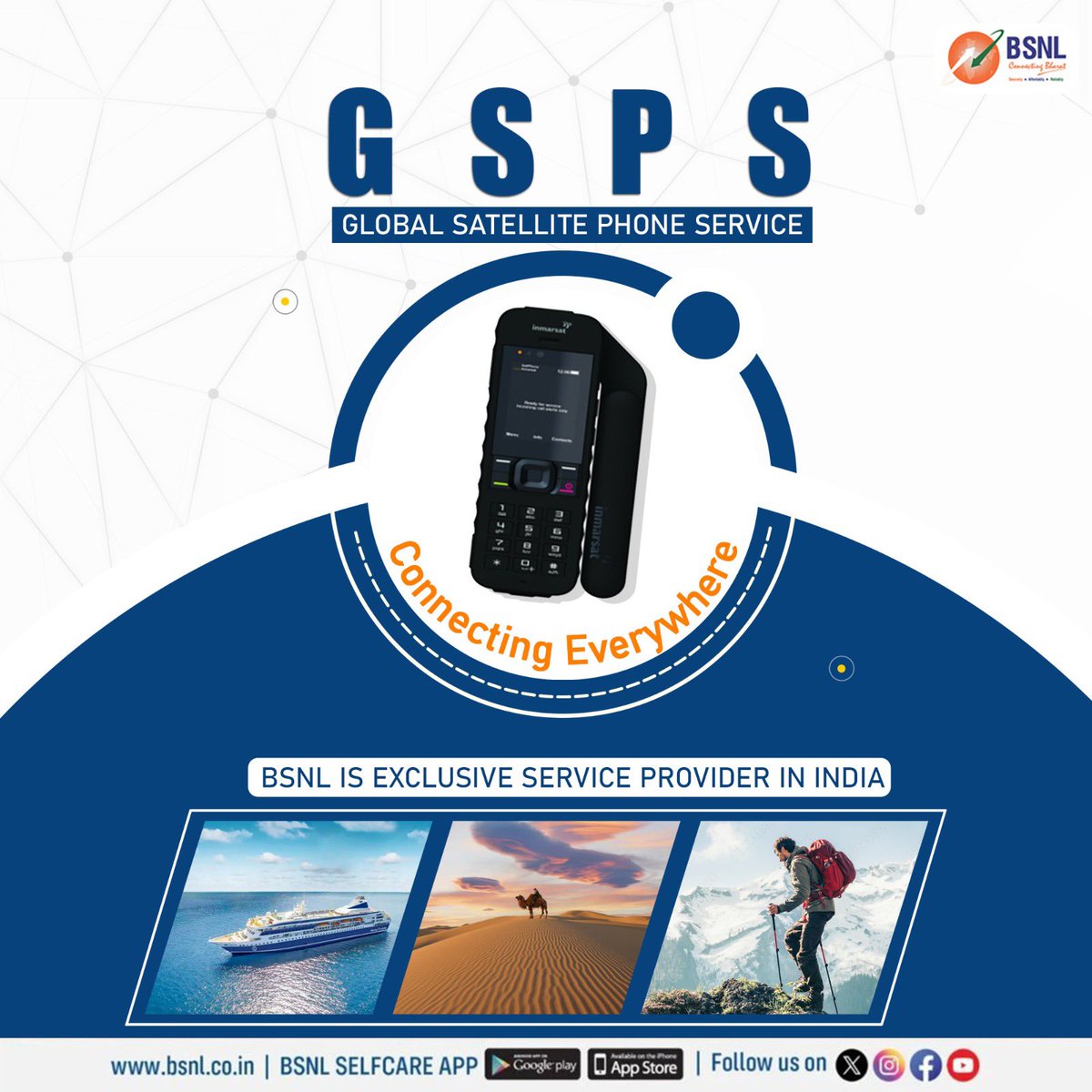 BSNL_KTK's tweet image. #StayConnected wherever you are with BSNL's Global Satellite Phone Service.   

Your lifeline in areas with no network coverage. 
 
#BSNL is exclusive service provider in India.   

#GSPS #BSNLNetwork #BSNLIndia