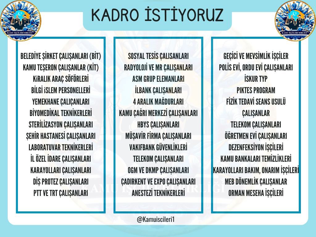 Kamuiscileri1's tweet photo. KAMU DA ÇALIŞAN BİNLERCE KİŞİ KENDİLERİNE VERİLEN KADRO SÖZÜNÜN TUTULMASINI BEKLİYOR.

@RTErdogan @isikhanvedat @eczozgurozel @turkiskonf @hakiskonf @diskinsesi @nowhaber @fatihportakal @KucukkayaIsmail @ekremacikel @eceuner12 #Kamuişçisi #Kamuişçileri #işçi #TaşeronaKadro #TaşeronaSon