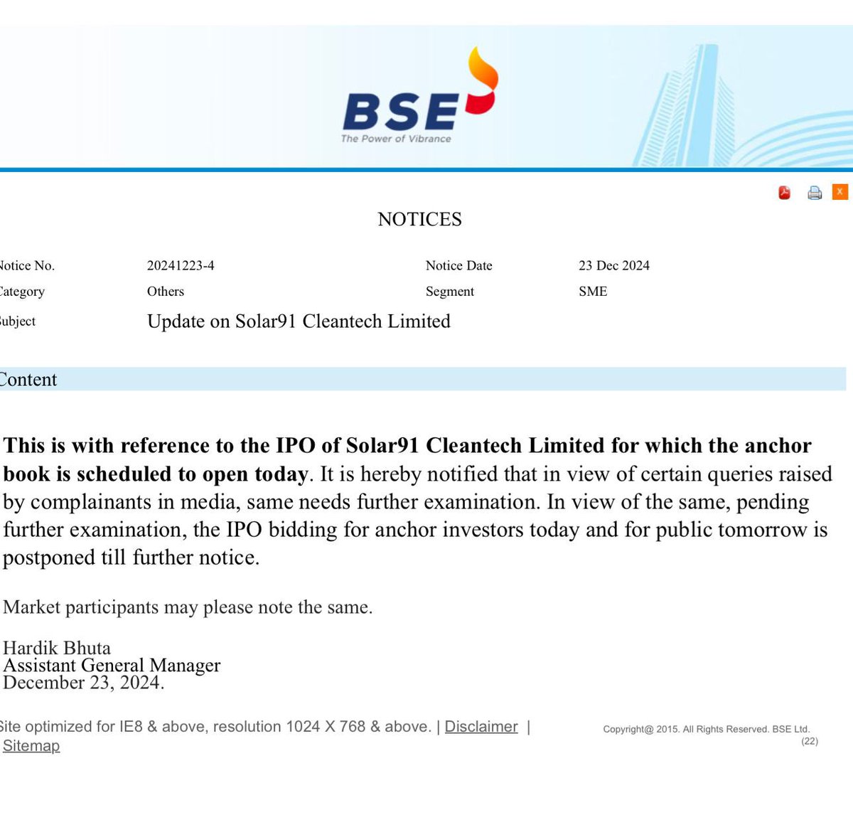 GuruShareMarket's tweet image. Big breaking: Solar91 Cleantech IPO intended to open tomorrow for subscription is postponed until further notice!
People are yet to receive refunds for Trafiksol even after months! BSE did better this time 👍

#ShareMarketUpdate #ShareMarketNews #Solar91 #SMEIPO