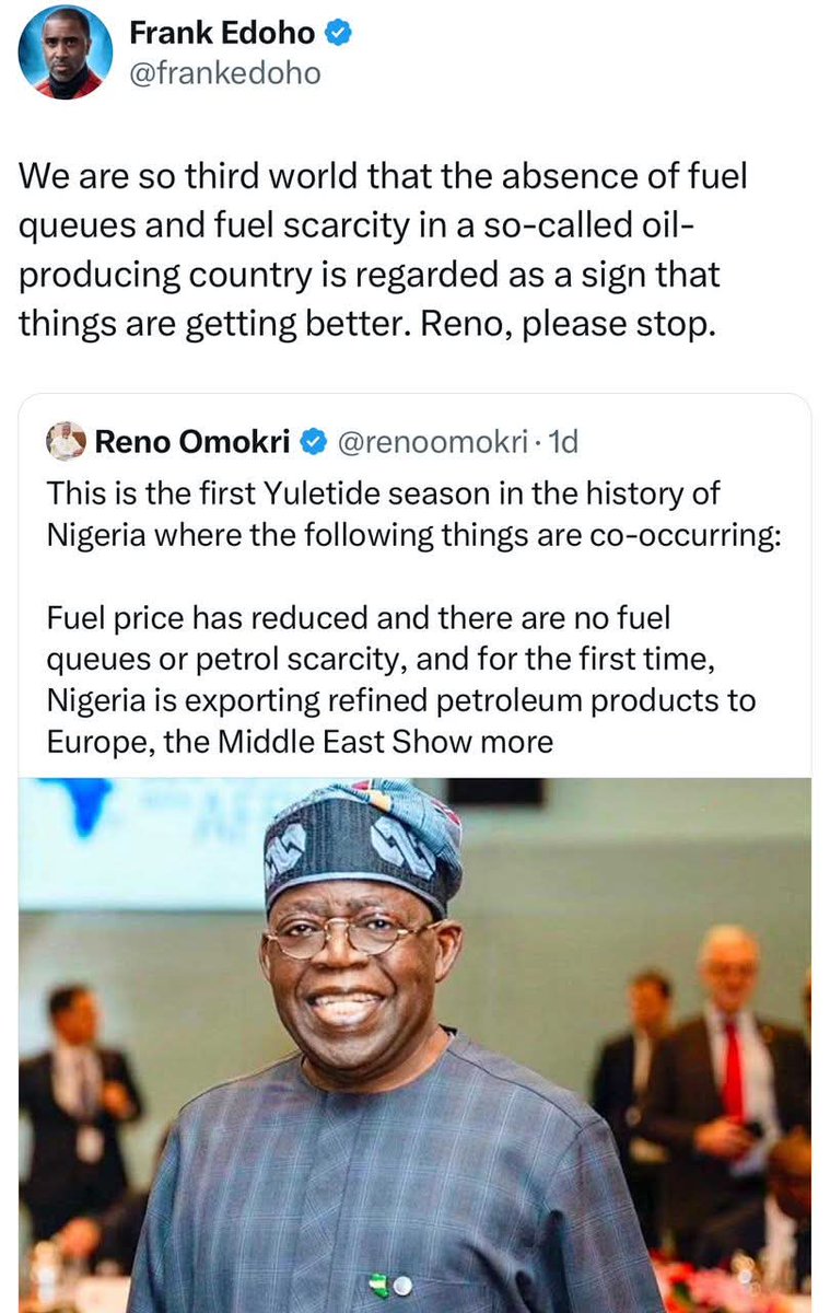 DailyObserverNG's tweet image. &quot;Reno, please stop&quot; - TV host Frank Edoho chastises Nigerian writer and author, Reno Omokri for hailing the government over a lack of fuel queues this holiday

#DailyObserver