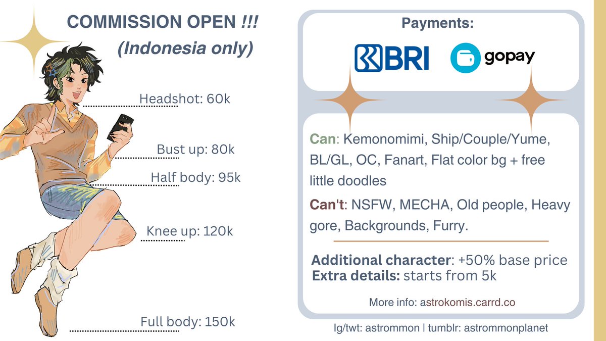 astrommon's tweet photo. [❤️+🔄 appreciated!]

Hey hi im opening a local/Indonesia only commission for 2 slots!^^

‼️BONUS: free headshot sketch setiap pembelian‼️

Info lebih lanjut bisa lihat di: (https://t.co/vEiD0isVF9)
Sample &amp; tos di thread bawah👇👇 https://t.co/B6htTrJpFT