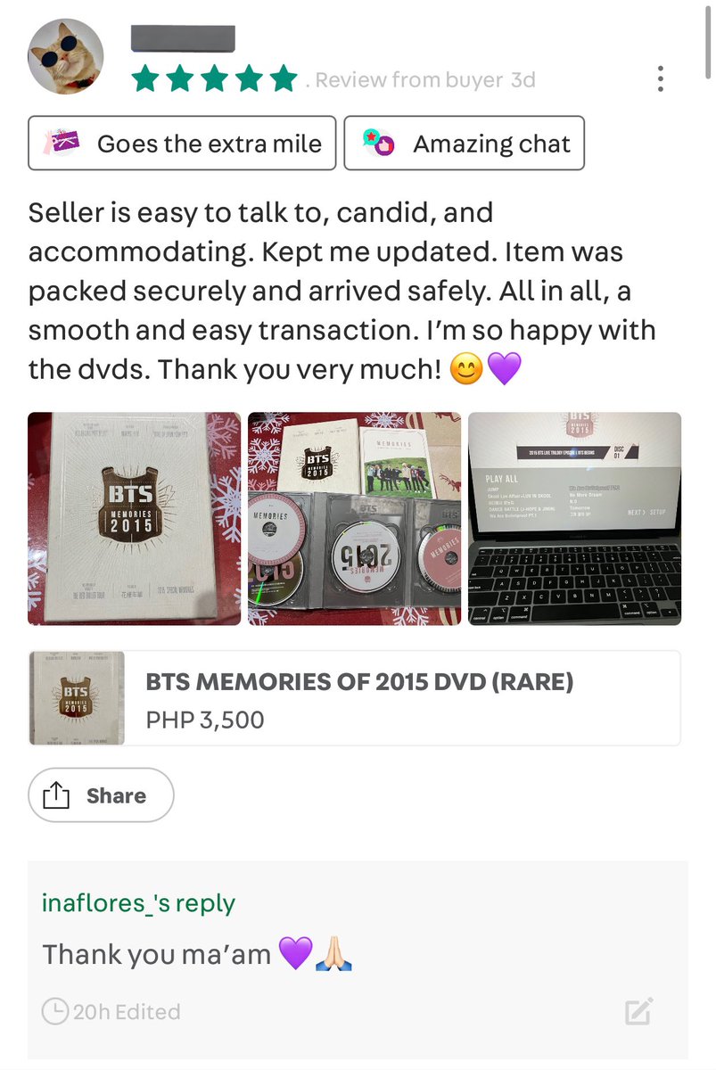 DynamiteShopPH's tweet photo. Reviews from Carousell ✨💜
#DynamiteShopPH_Feedbacks https://t.co/2wwVukoLA0