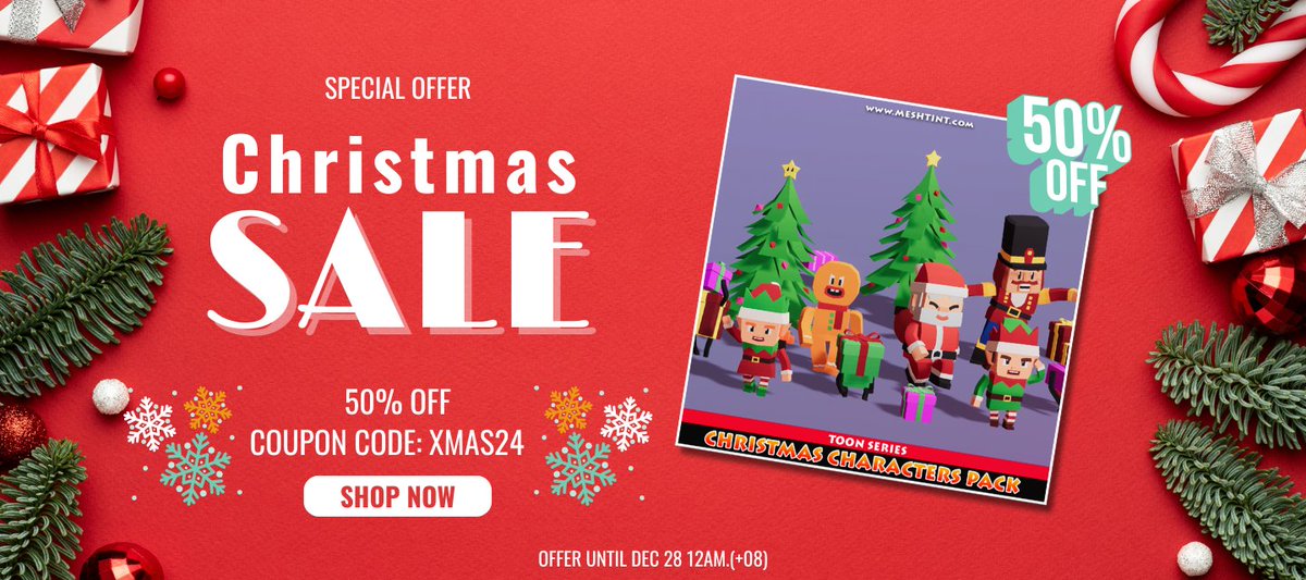 Meshtint's tweet image. 50% OFF XMAS 3D characters for games! Get it b4 it's gone: Meshtint.com
#GameDev #UnityAssets #3DArt #IndieDev #Unity3D #MadeWithUnity