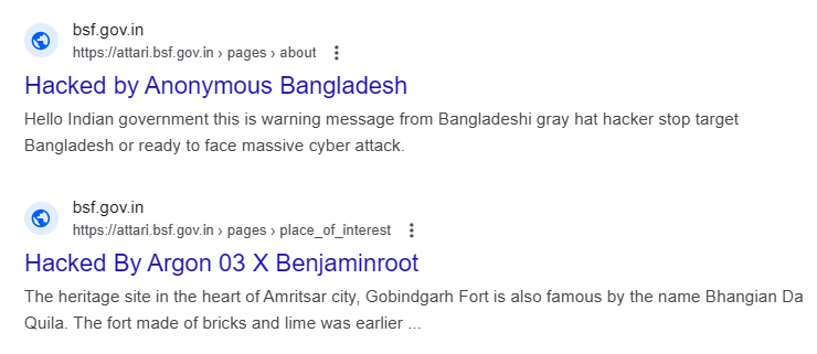 Divaksh's tweet photo. Alert: One of the BSF's official websites (https://t.co/p2jYN6WNIr) is down and has been hacked, potentially compromising security. Immediate action required by @CyberDost @BSF_India  @IndianCERT @HMOIndia. Please look into this matter urgently! https://t.co/IfDKZQyHvi