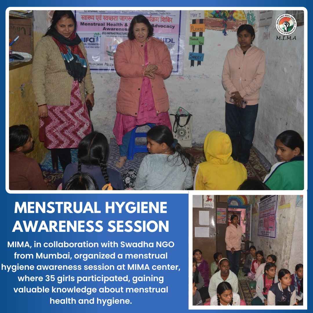 MIMA_NGO's tweet photo. Empowering through education! 🌸✨MIMA, in collaboration with Swadha NGO from Mumbai, hosted a meaningful menstrual hygiene awareness session for 35 young girls at our center. Together, we shared knowledge, broke stigmas,and distributed sanitary pads. #Trending #viral2024 #WoWs https://t.co/9OqRlPb46R