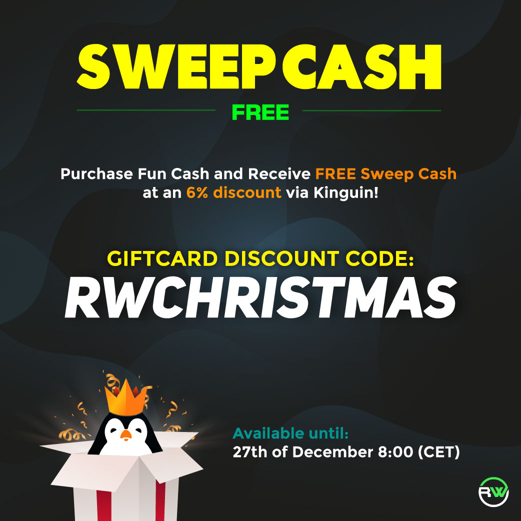 🎉 SWEEP CASH - FREE 🎉 Get FREE Sweep Cash with an 6% discount when you  purchase Fun Cash via Kinguin! 🎁 Use code RWCHRISTMAS to claim your  discount. ⏳ Offer valid
