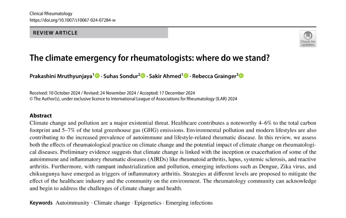 Climate change is real &amp; it's up to us to act! 
From a #Rheum perspective, we're highlighting the impact on health &amp; the environment. 
Let's work together to heal the world &amp; make it a better place 🌻 

Click to read ⬇️
rdcu.be/d4v6x