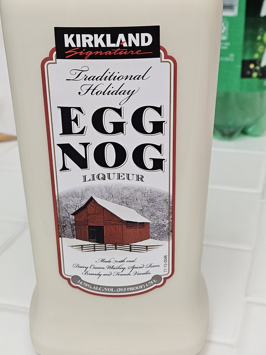 PauletteTemple's tweet photo. @SpotterBrett My Kirkland egg nog has whiskey, spiced rum, and brandy.  Tried it tonight for the first time.  I think it's good. https://t.co/jw7b5QIZFq