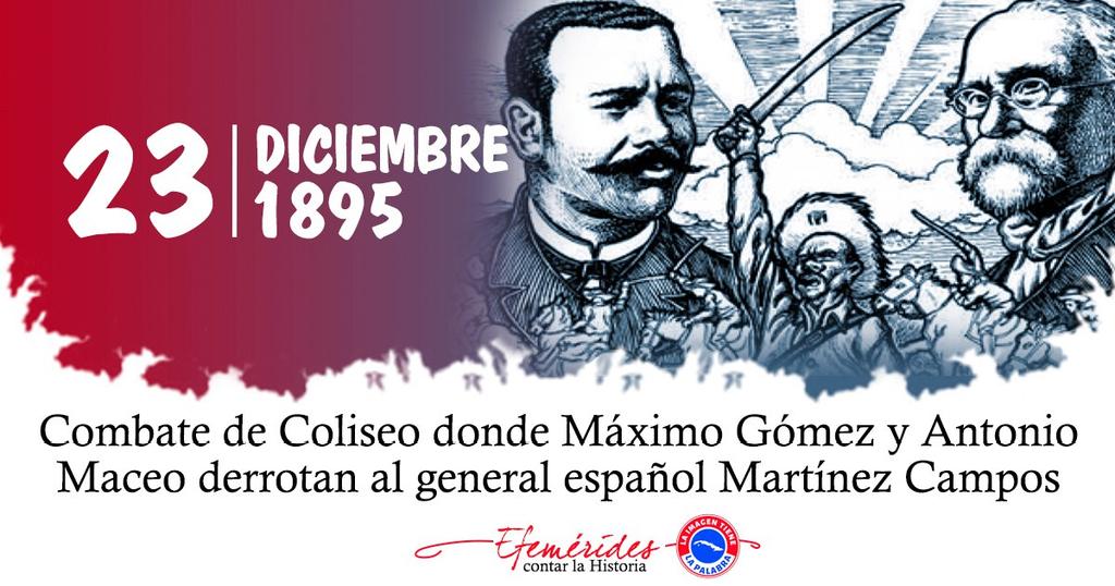 #Cuba recuerda 1895, Gómez y Maceo se enfrentan en Coliseo a varias unidades españolas.
España comprendió que la guerra estaba perdida.
#CubaViveEnSuHistoria