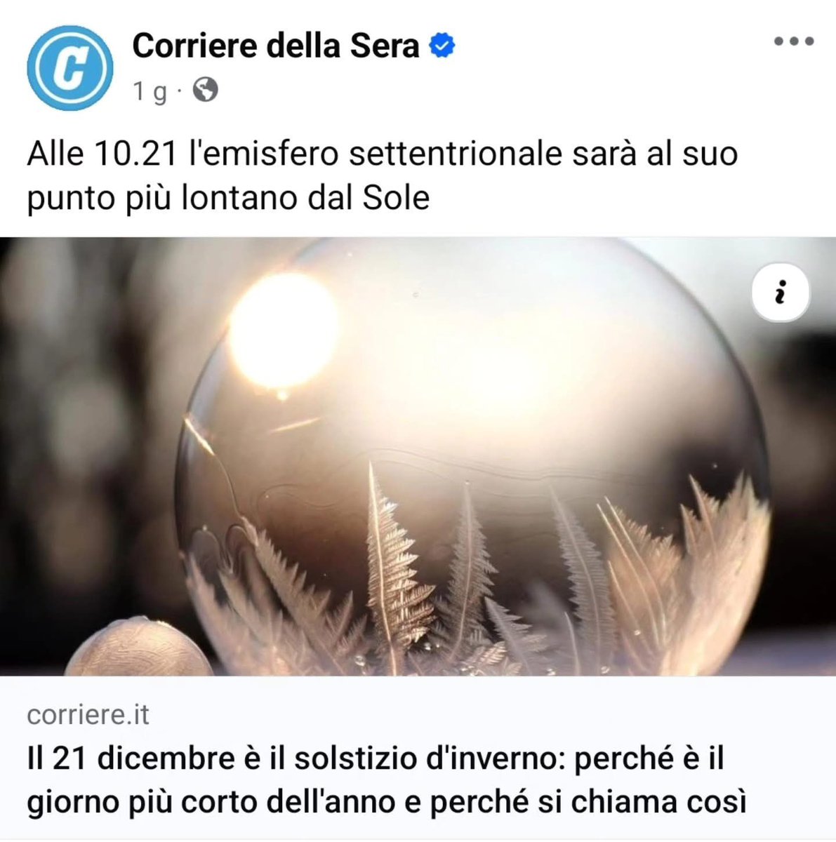 Ciao <a href="/Corriere/">Corriere della Sera</a>, a Natale siamo tutti più buoni, ma voi restate comunque delle capre. L'inverno dell'emisfero settentrionale è il momento in cui la Terra è più vicina al Sole.
Siete imbarazzanti in ogni campo.