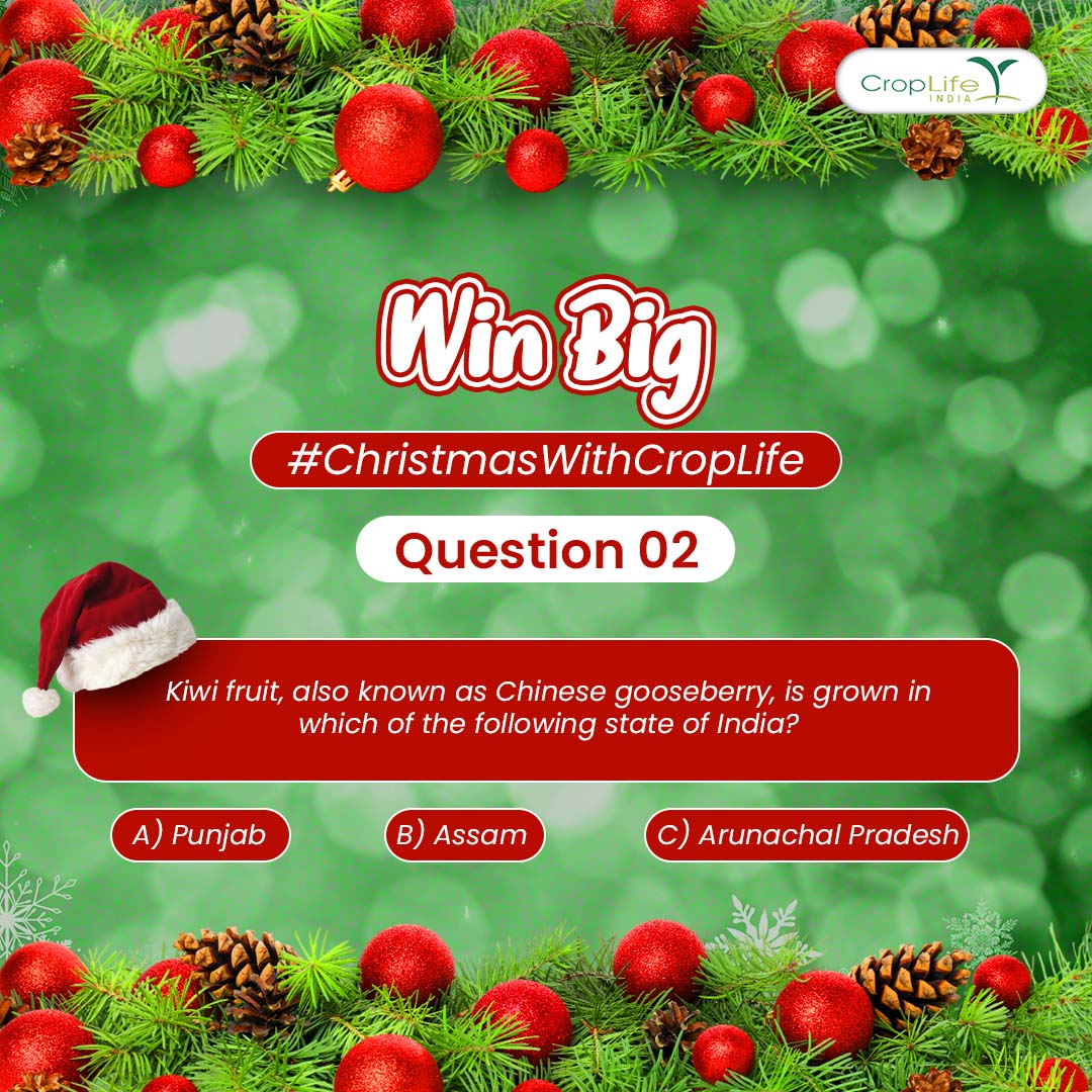CropLifeIndia's tweet photo. #2ndquestion of #ChristmasWithCropLife contest is here. Answer and get a chance to win exciting #prizes.
Follow CropLife India on all social media platforms and give the correct answer in the comments and tag 3 of your friends in it. https://t.co/oUc4HdPWaa
