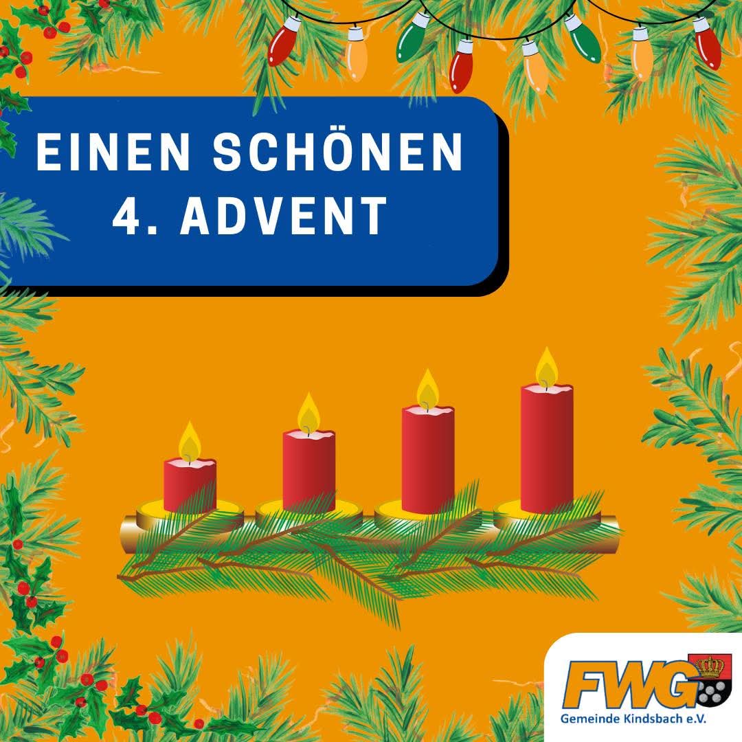 FWG_Kindsbach's tweet photo. Der letzte Adventssonntag ist da! 🕯️🕯️🕯️🕯️ Wir wünschen euch allen einen wunderschönen vierten Advent und eine entspannte Vorweihnachtszeit. 🎄✨

Die Kerzen brennen, die Vorfreude steigt, und Weihnachten steht direkt vor der Tür. 🎅🌟

#Advent #VierterAdvent #Weihnachten  #FWG https://t.co/3xnTEGZSyN