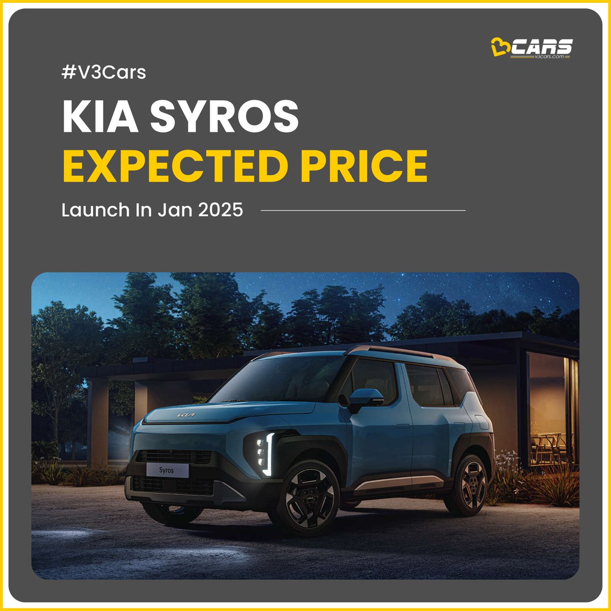 v3cars's tweet photo. Find out how much the 2025 Kia Syros could cost when it goes on sale early next year.
https://t.co/phnSMdIafw

#V3Cars #Kia #KiaIndia #KiaSyros #Syros #SUV #WithLogic https://t.co/lCZ9wuzyl3
