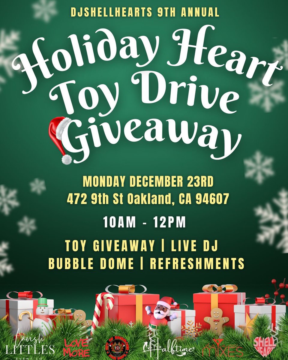 DJSHELLHEART's tweet photo. HOLIDAY HEART❤️
 9TH ANNUAL TOY DRIVE 
🎄🏀⚽️🎮🛼🛹🧸🪁🪀🎨

10am- until the toys are ALL GONE !

472 9TH STREET OAKLAND CA 
(Street parking available)

BRING THE BABIES, BRING THE KIDS, BRING THE HOLIDAY SPIRIT‼️ 

No school for kids so make sure yall get them here ❤️ https://t.co/5FHj3nmMio