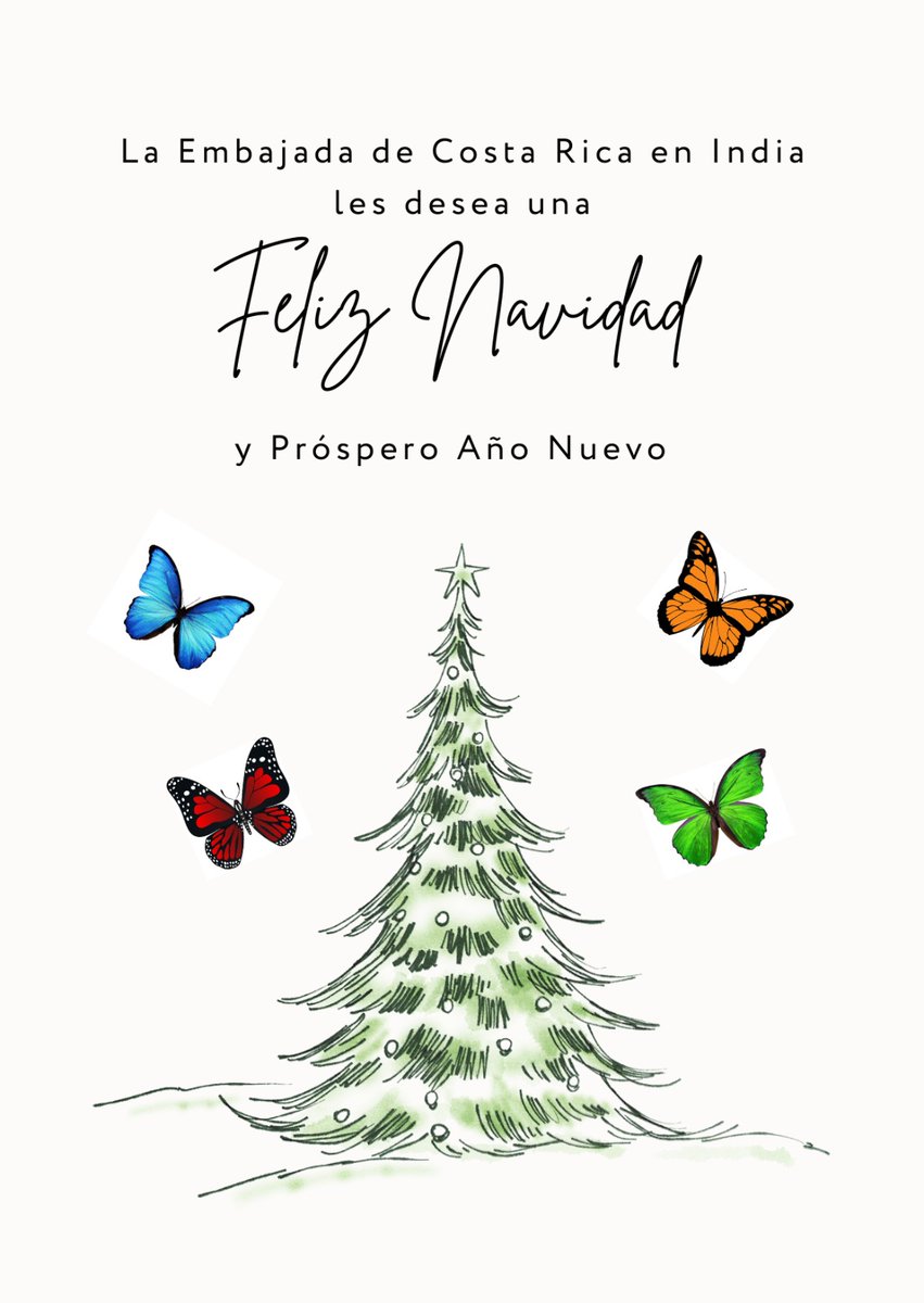 The Embassy of Costa Rica in New Delhi will remain closed on 25th December ( Wednesday) and 1st January ( Wednesday) in observance of Christmas and New Year celebrations.
May this Christmas and New Year brings you peace and happiness.