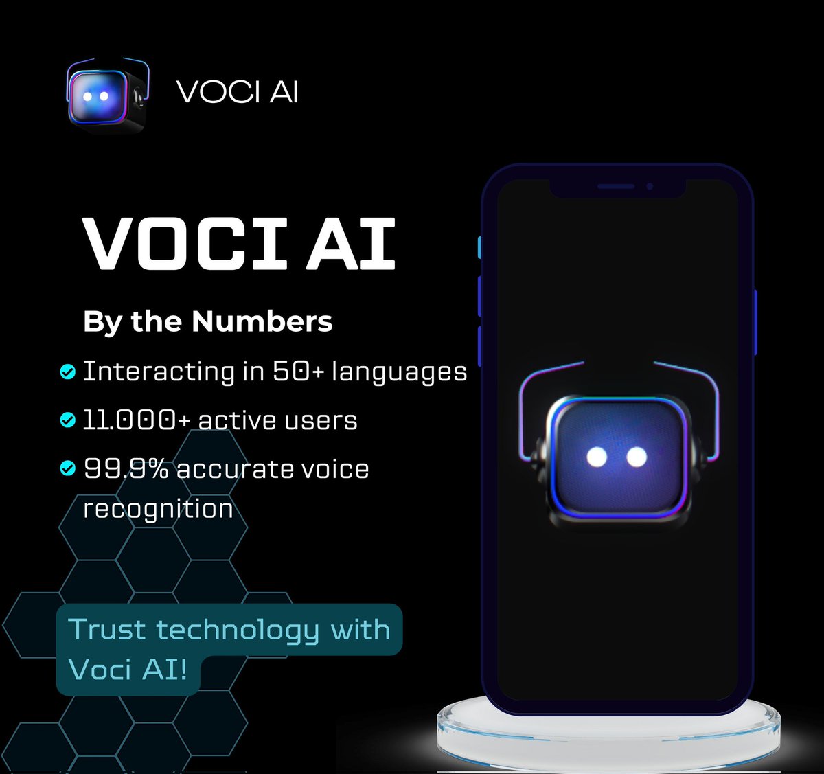 VOCIAITOKEN_'s tweet photo. Voci AI by the Numbers 🌐

-Interacting in 50+ languages
-99.9% accurate voice recognition

Trust the future of technology with Voci AI! 🚀
🔗 https://t.co/H4KUi4K29D
#VociAI #AIRevolution #VoiceRecognition #TechInnovation #GlobalReach #AICommunity https://t.co/AqwWd4LqSR