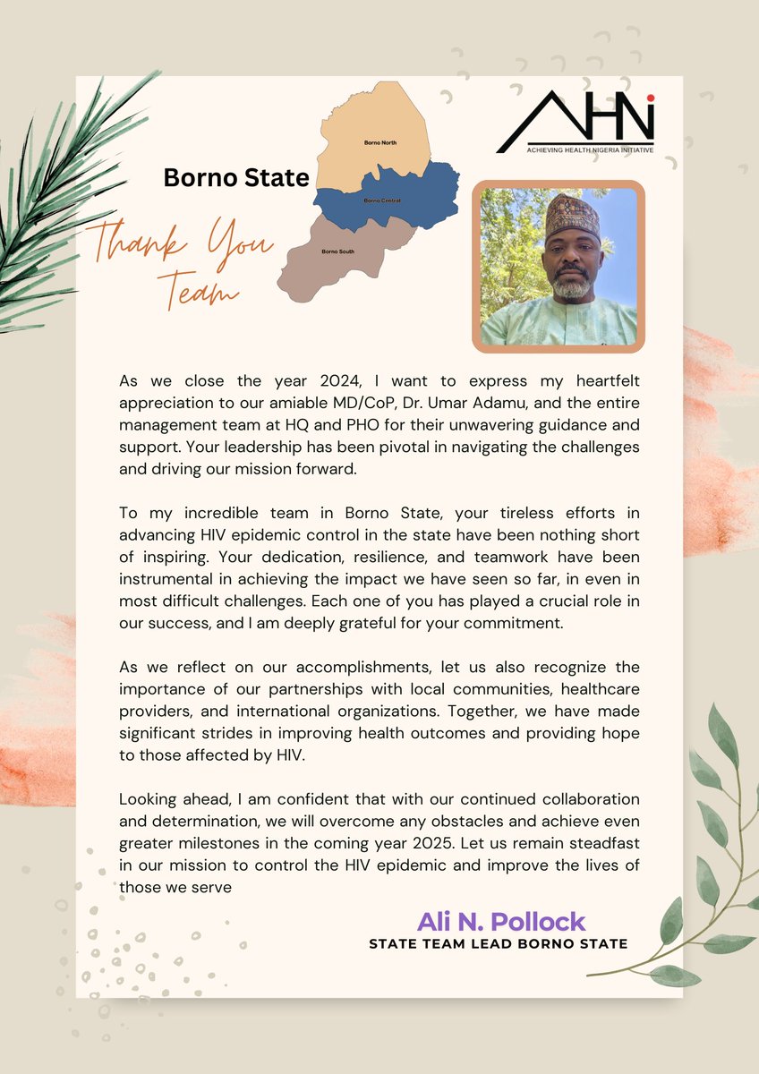 What an eventful Year 2024!
Let us remain steadfast in our mission to control the HIV epidemic and improve the lives of those we serve, especially in #Borno State. 
Lets do it again in 2025! #ACE1 <a href="/USAIDNigeria/">USAID/Nigeria</a> <a href="/GovBorno/">Governor Borno</a>  #endaidsby2030