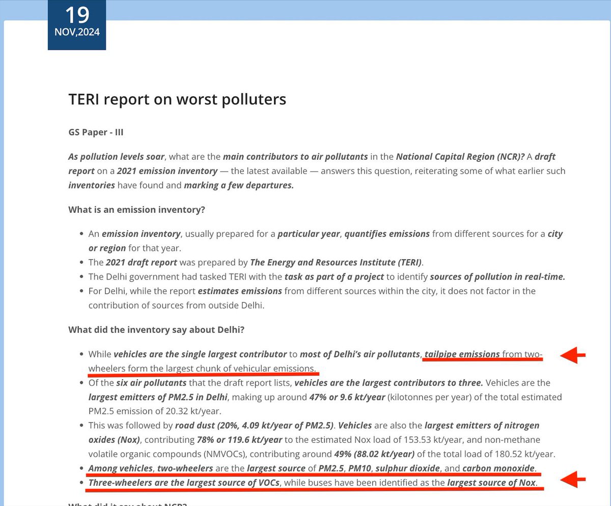 vikas9dot9's tweet photo. Per TERI, 2 wheelers / Autos / Buses are the worst and largest contributors to Delhi’s air pollution. So why all the restrictions on Cars as per GRAP 3/4 and none on two wheelers? @SCofIndia @SCourtofIndia @timesofindia @htTweets @aajtak @IndiaToday https://t.co/SayiZx8f38