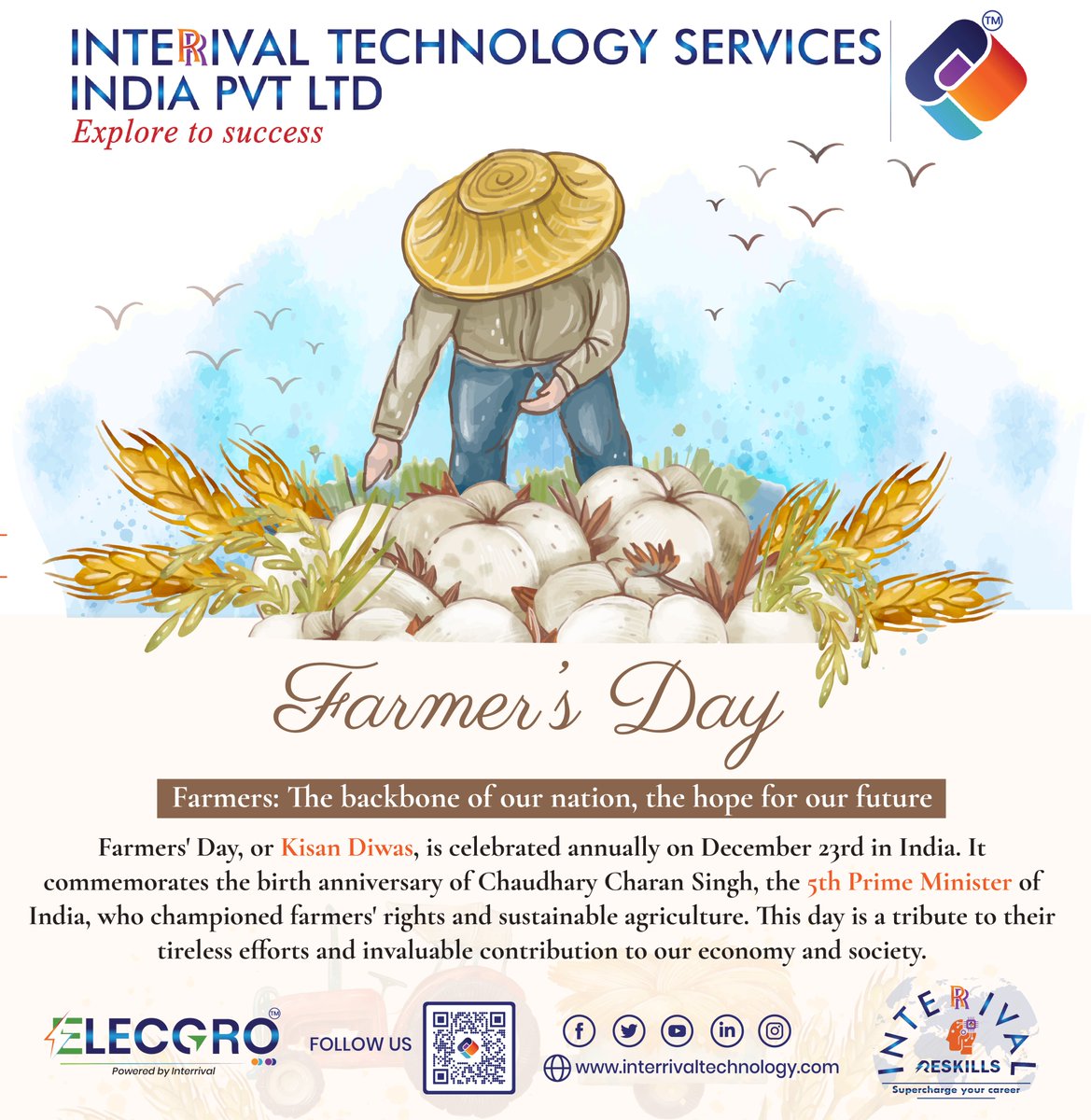 InterrivalTech's tweet image. Celebrating the unsung heroes of our nation—our farmers! They feed the world and nurture the land. Happy Farmers' Day! 🌱💚
...
Interrival Technology Services India Pvt. Ltd.
@interrivalreskillsin @elecgro
Website: interrivaltechnology.com