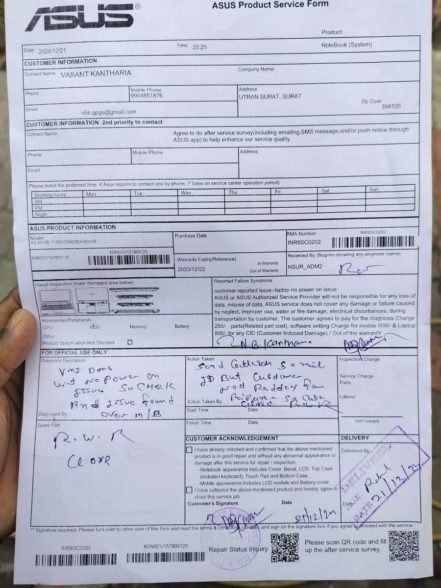 Nirav_Kantharia's tweet photo. The laptop uses it for 1.5 years and now it stops working.i went to the asus service center and they gave me a bill of 27000 almost half of the laptop price..I had purchased this on emi but now I'm not able to spend this amount..don't buy this worst product @ASUSIndia @ASUS https://t.co/lpsGhgxCpS