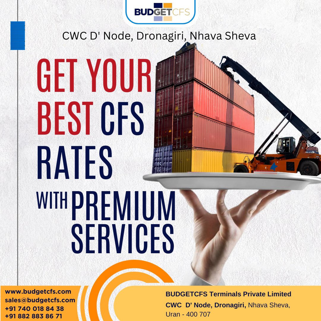 BudgetcfsInfo's tweet image. Top-notch services at the best rates! 🚛📦 Choose BudgetCFS for premium CFS solutions at Nhava Sheva. Your logistics, our priority! 🌟

#LogisticsPartner #BudgetCFS #CFSsolutions