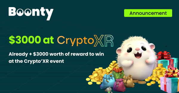boonty_io's tweet photo. 🚀 Boonty x Crypto'XR

💰 Nani?  $3,000 worth of rewards at the event! 

How to win:
1️⃣ Climb the Boonty leaderboard &amp; win prizes at the event!

🎮 Join us end of Jan &amp; win big at Crypto'XR!
#Boonty #CryptoXR #Web3Gaming https://t.co/MXZFPGC7to