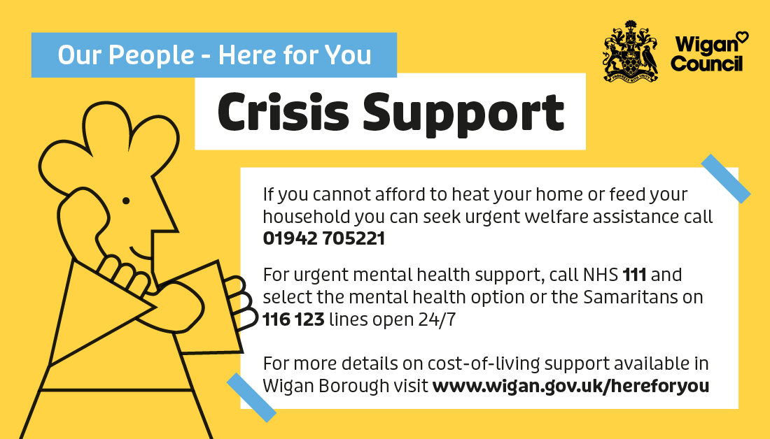 If you cannot afford to heat your home or feed your household, you can seek urgent welfare assistance by calling 01942 705221.

For urgent mental health support, call NHS 111 or the Samaritans on 116 123.

Don't suffer alone over the festive period. 💛

#OurPeopleHereForYou