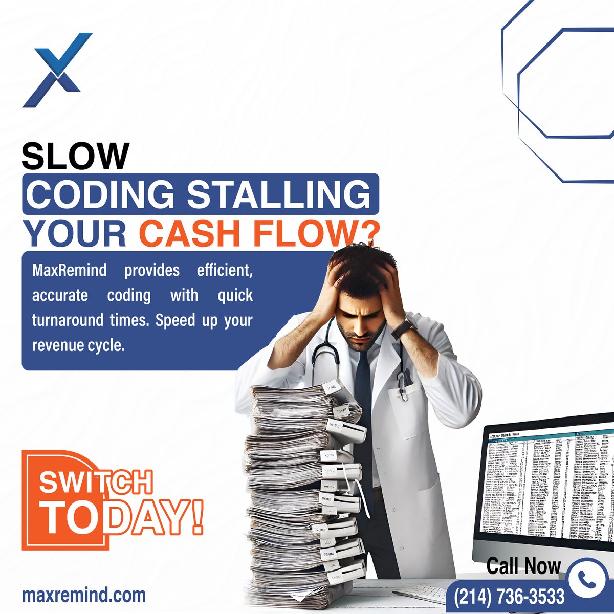 MaxRemind's tweet image. Don’t let slow coding delay your cash flow! 💸
MaxRemind ensures fast, accurate coding with quick turnarounds. 🚀
Optimize your revenue cycle—make the switch today!
maxremind.com/max-social-off…
#FastCoding #RevenueOptimization #MaxRemind